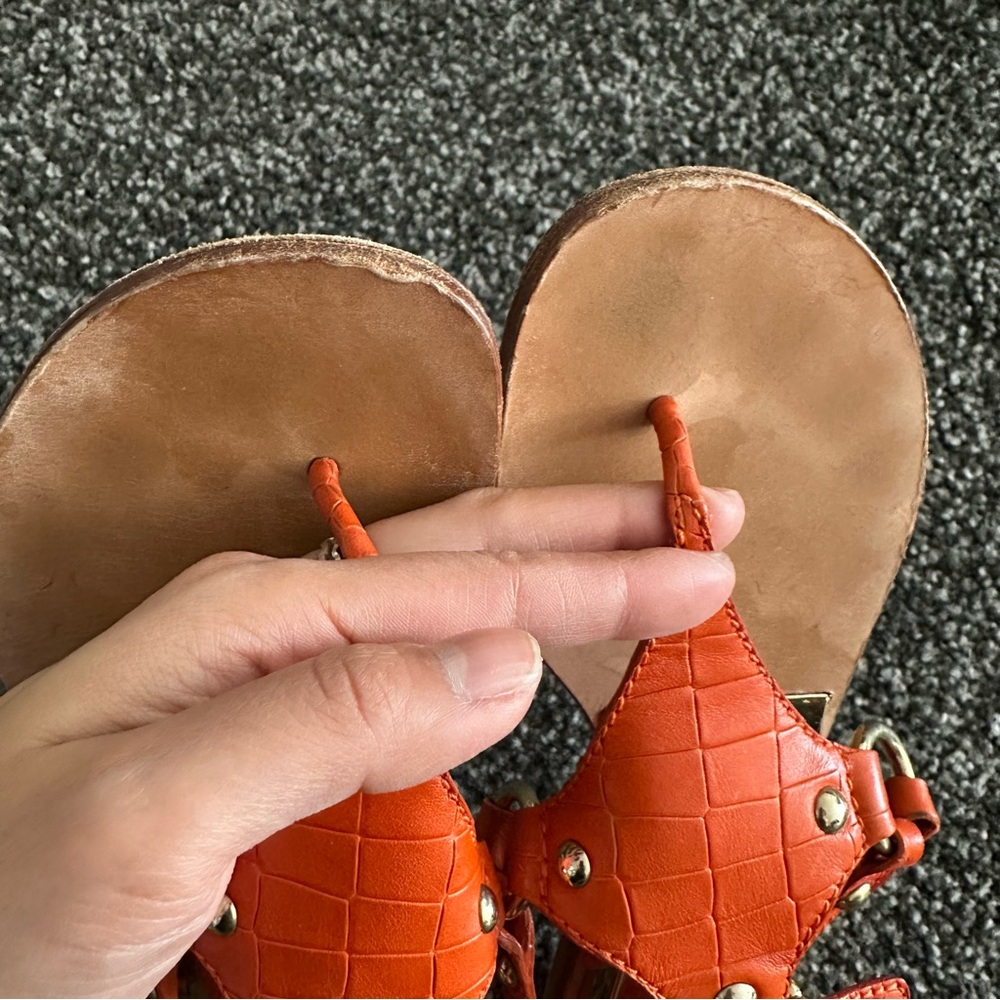 Casadei Orange Croc Embossed Studded Thong Flat Sandals Made In Italy - Picture 4 of 10